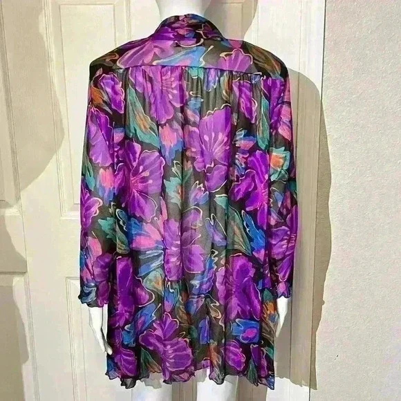 Oscar de la Renta Womens Medium Swimwear Swim Cover Up Sheer Psychedelic Vintage